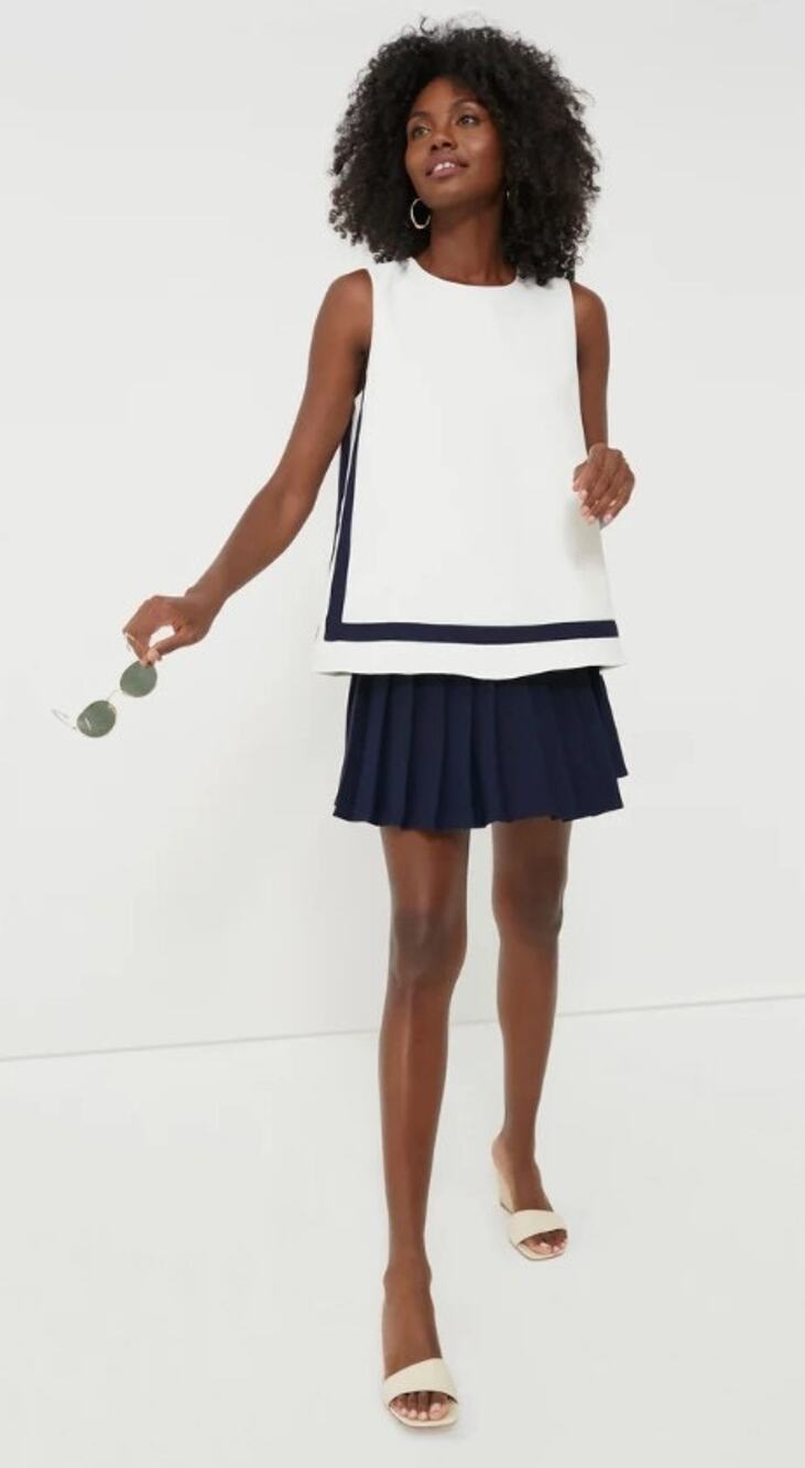 EUC Tuckernuck Navy Stripe Tyler Top Blue White Sleeveless Blouse Women's Large